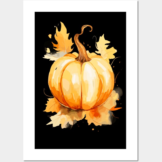 Fall Pumpkin Watercolor Art Wall Art by ArtVault23